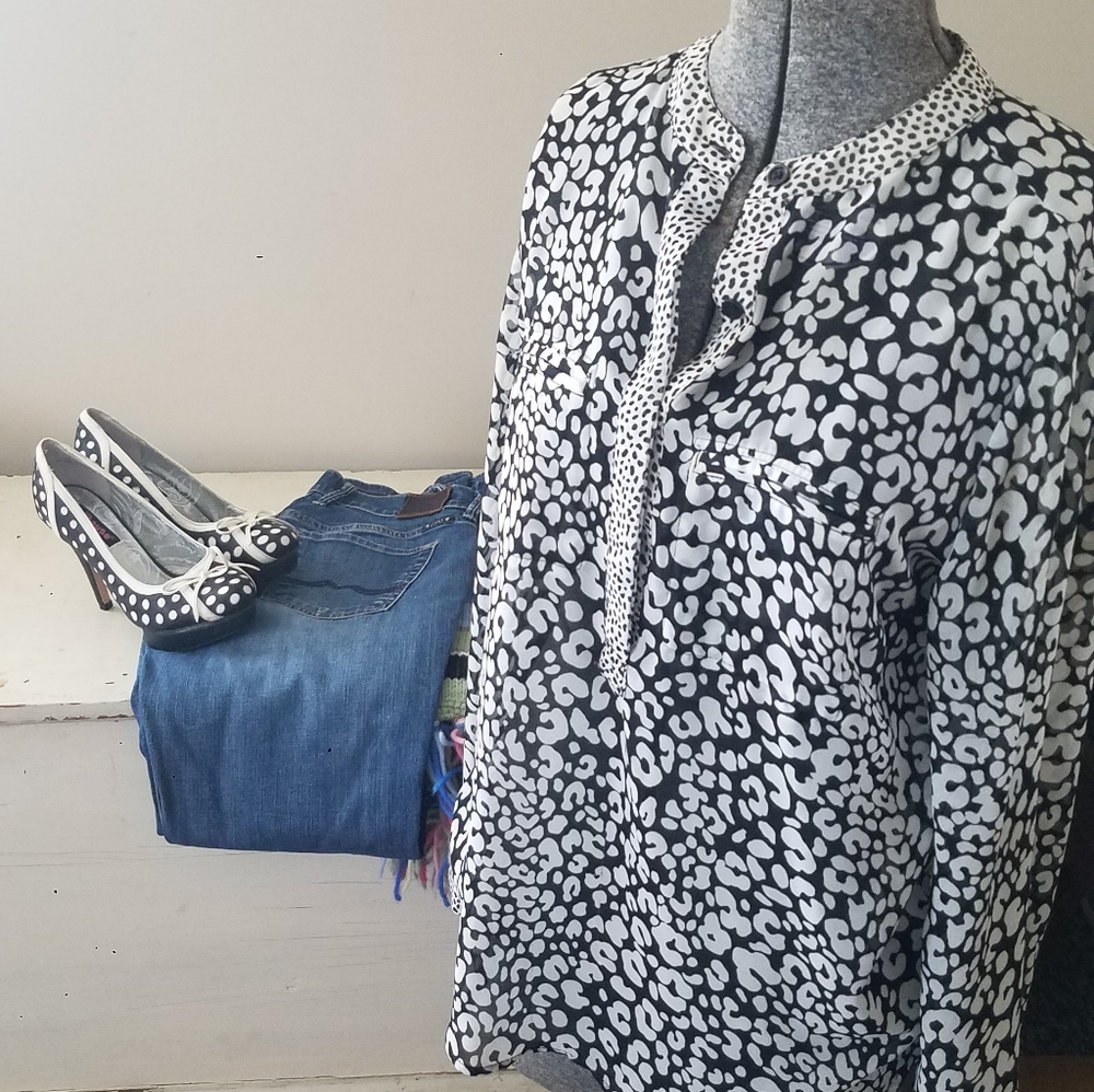 Black and White animal print blouse